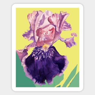 Iris Watercolor Painting - Glorious Purple on Lemon Yellow Sticker